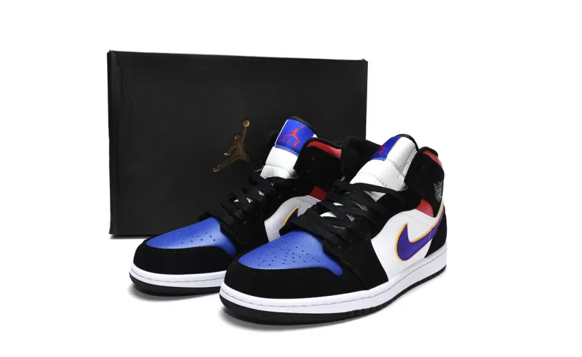 Reps StockX Shoes Air Jordan 1 Mid Lakers Top 3 Blue Red 852542-005??