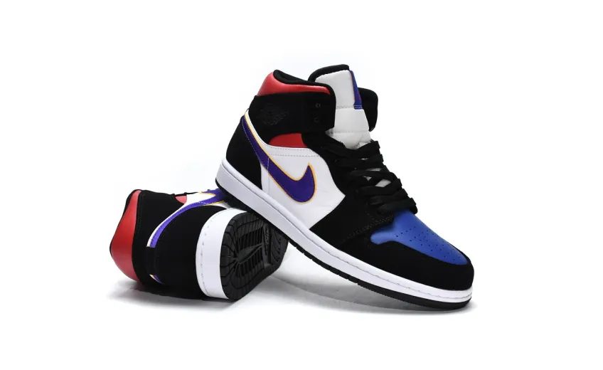 Reps StockX Shoes Air Jordan 1 Mid Lakers Top 3 Blue Red 852542-005??