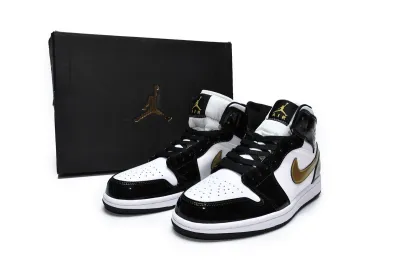  Air Jordan 1 Mid SE Black Gold Patent Leather 852542-007 01