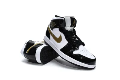  Air Jordan 1 Mid SE Black Gold Patent Leather 852542-007 02