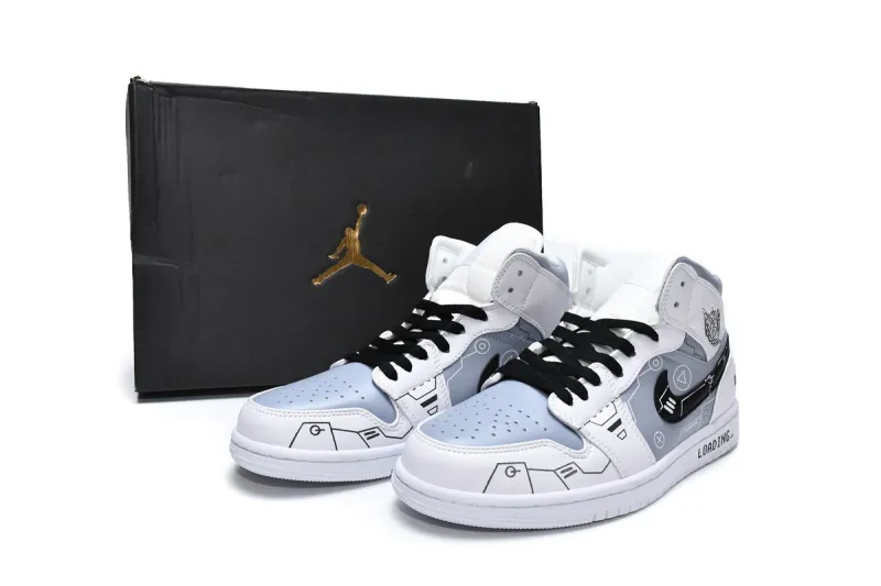 Reps StockX Shoes Air Jordan 1 Mid PS5 White Grey Black 554724-130??