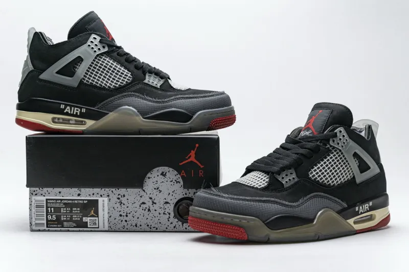 Reps StockX Shoes OFF White x Air Jordan 4 Bred Black Red CV9388-001??