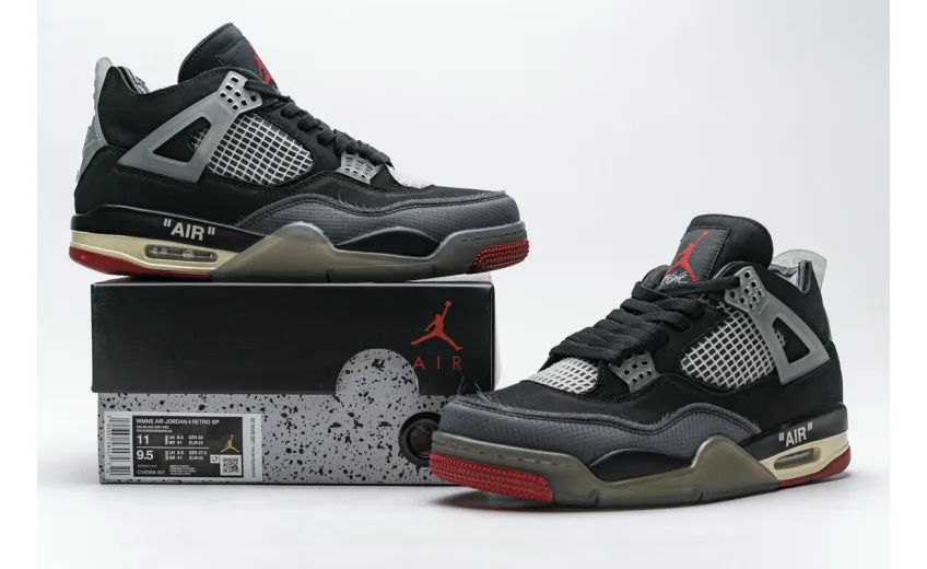 Reps StockX Shoes OFF White x Air Jordan 4 Bred Black Red CV9388-001??