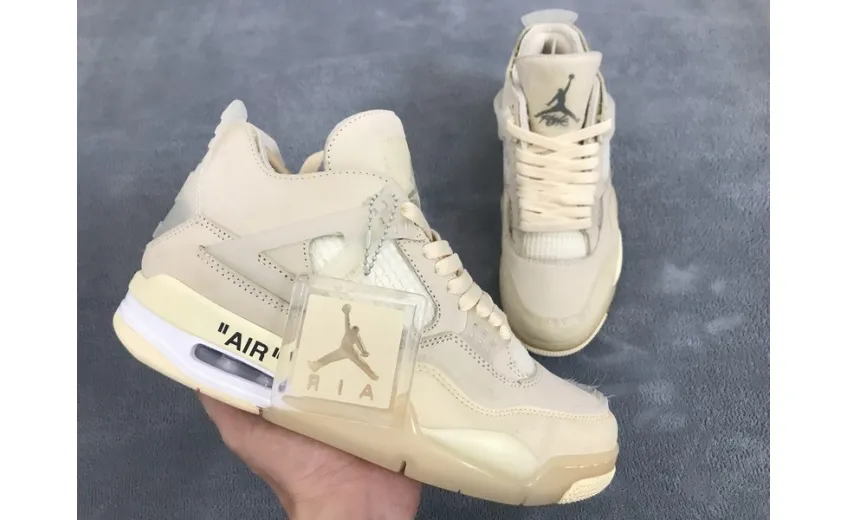 Reps StockX Shoes OFF White x Air Jordan 4 Sail Yellow CV9388-100??