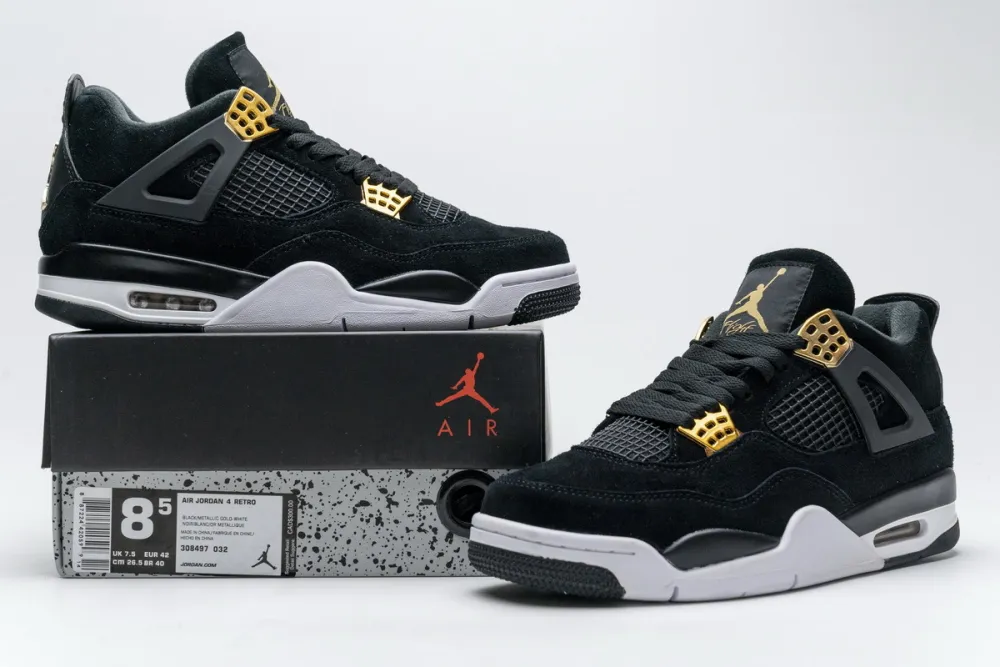 Reps StockX Shoes Air Jordan 4 Retro “Royalty” Black Gold 308497-032??