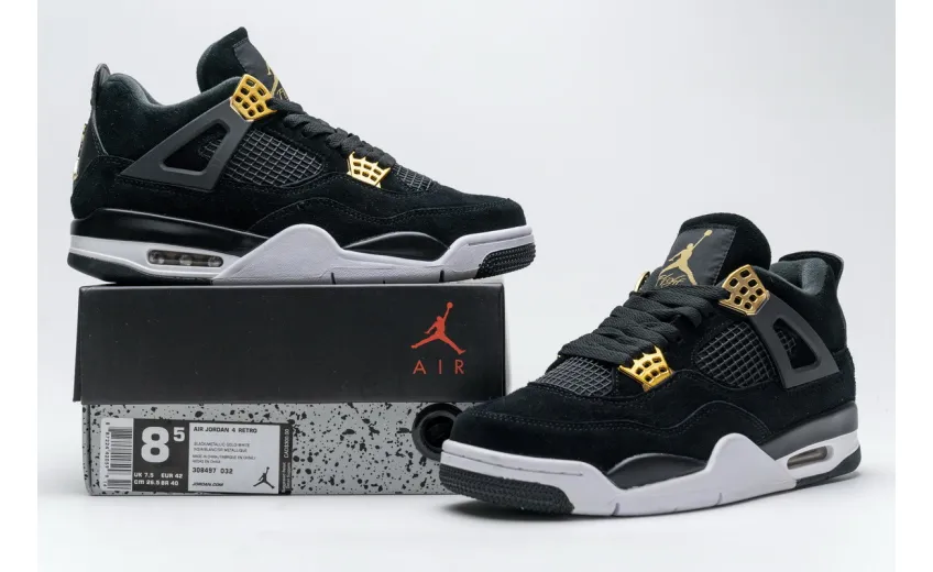 Reps StockX Shoes Air Jordan 4 Retro “Royalty” Black Gold 308497-032??