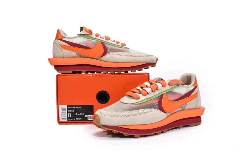  CLOT x sacai x Nike LDWaffle Orange Blaze DH1347-100