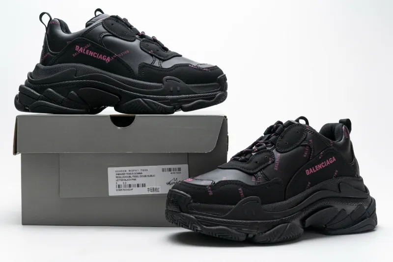  Balenciaga Triple S Letter Black Pink 524039 W2FA1 7635