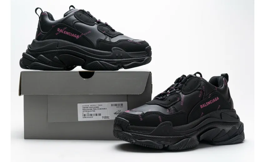  Balenciaga Triple S Letter Black Pink 524039 W2FA1 7635