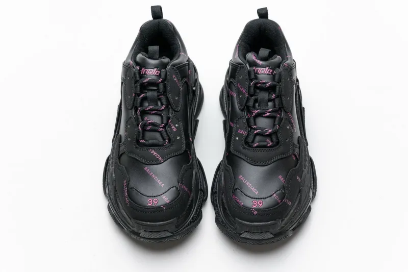  Balenciaga Triple S Letter Black Pink 524039 W2FA1 7635