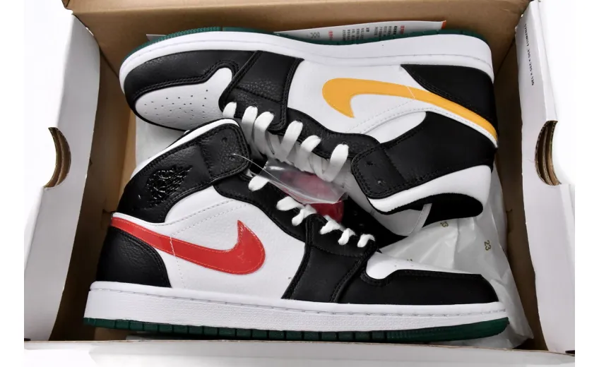 fake air jordan 1 mid black red yellow