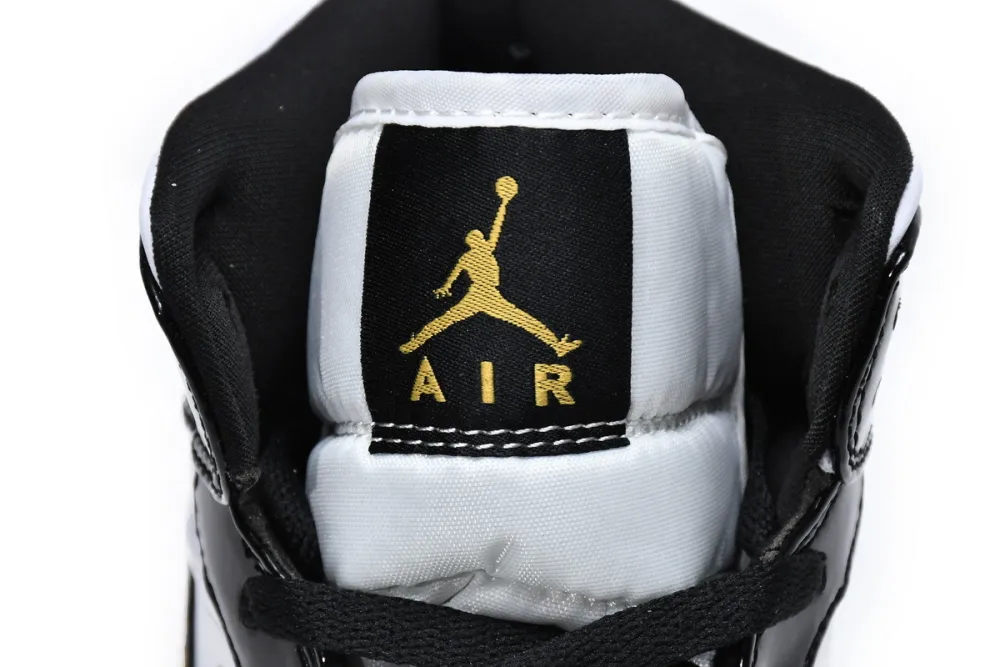 fake jordan 1 mid patent black white gold