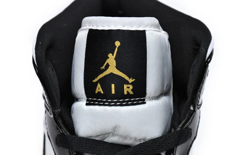 fake jordan 1 mid patent black white gold