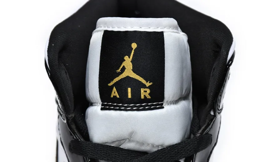 fake jordan 1 mid patent black white gold