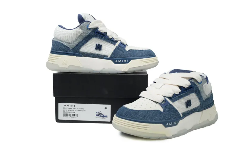 AMIRI MA-1 Leather Denim Blue