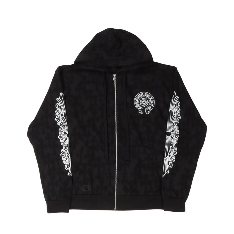 Chrome Hearts Cemetery Cross Horseshoe Logo Zip-Up Hoodie