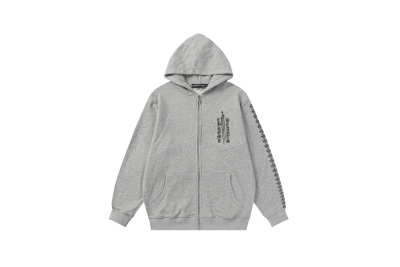 Chrome Hearts Logo Grey Zip Up Hoodie 01