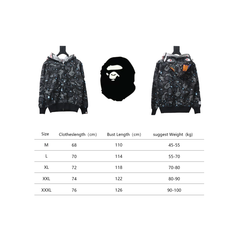 BAPE Space Camo Shark Full Zip Hoodie Black