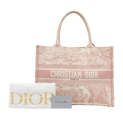 Medium Dior Book Tote Ecru and Pink Toile de Jouy Embroidery 01