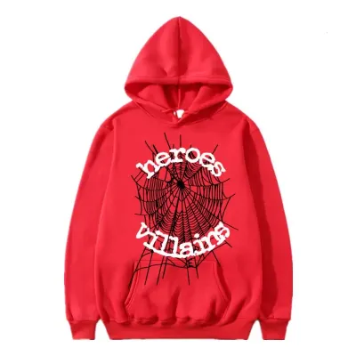 Sp5der x Heroes and Villains Hoodie Red 01