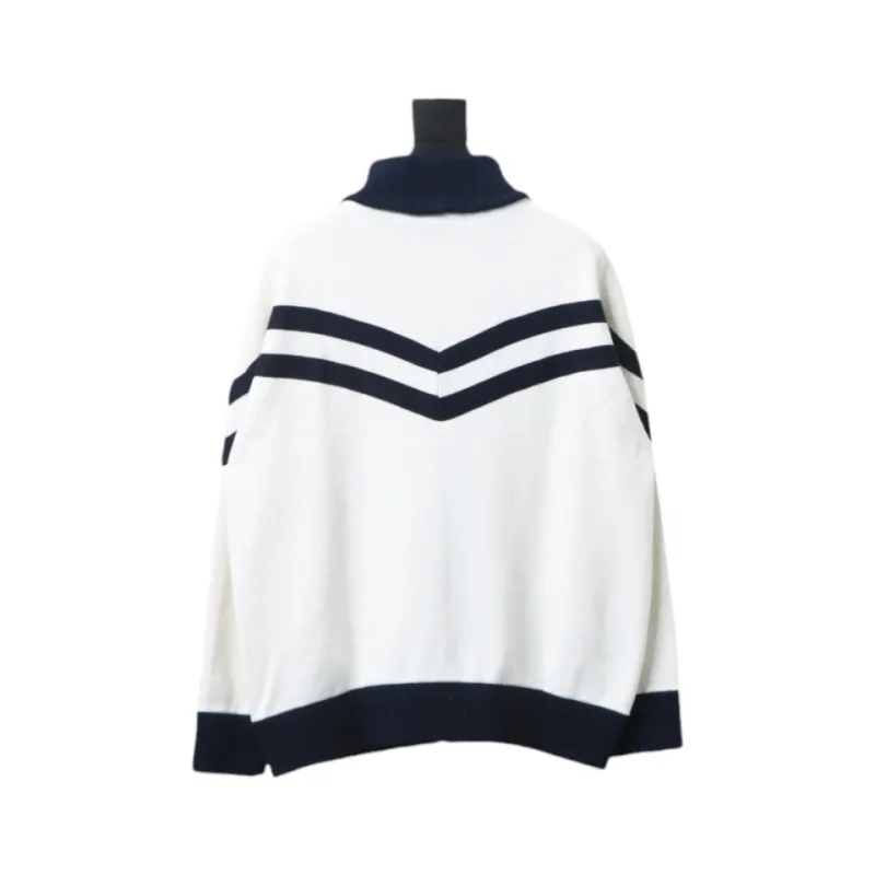 Louis Vuitton Striped Stand Collar Zip-Up Wool Jacket