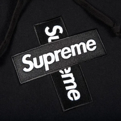 Supreme Cross Box Logo Hooded Sweatshirt Black 02