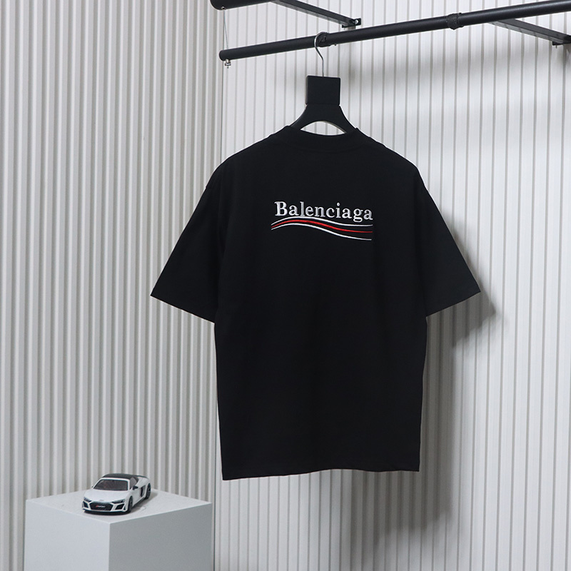 Balenciaga Coke Letters Embroidery Short Sleeve Black