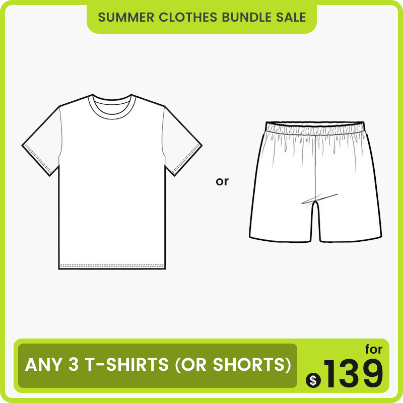 Choose any 3 T-shirts (or shorts) on the website.Send the size and style to customer service after ordering.