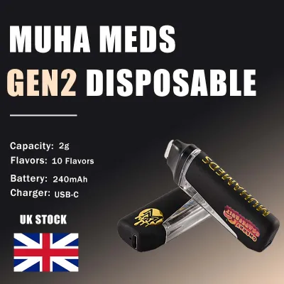 UK Stock Gen2 Muha Meds Vape 2000mg Black Disposable  01