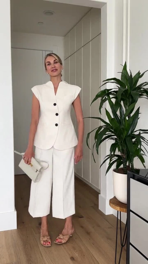Summer Commute Blazer Vest and Wide-Leg Pants Suit Set review Emma Thompson