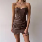 Fashionable Design Strapless Sexy Hip Hugging PU Dress
