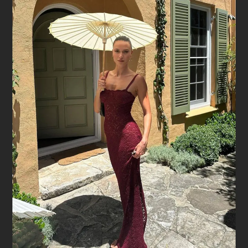 Fashionable One Neck Sexy See Through Lace Slim Fit Dress 