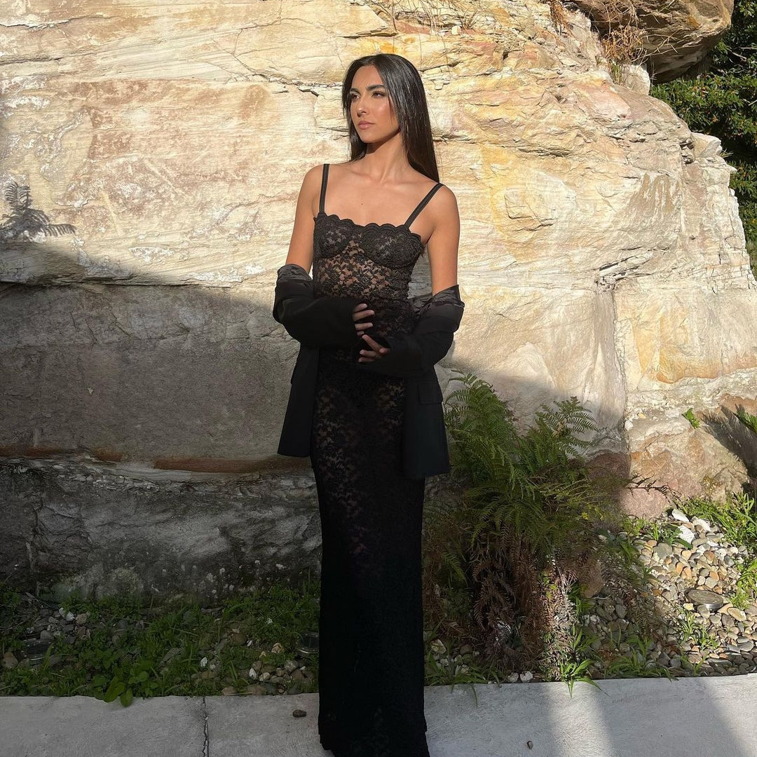 Fashionable One Neck Sexy See Through Lace Slim Fit Dress 