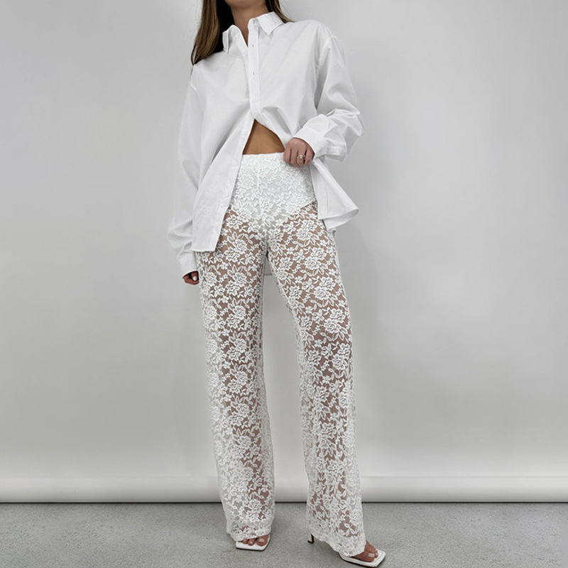 New Sexy and Versatile Lace Perspective High Waist Splicing Long Style
