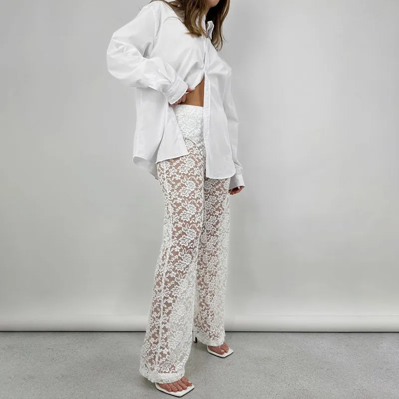 New Sexy and Versatile Lace Perspective High Waist Splicing Long Style