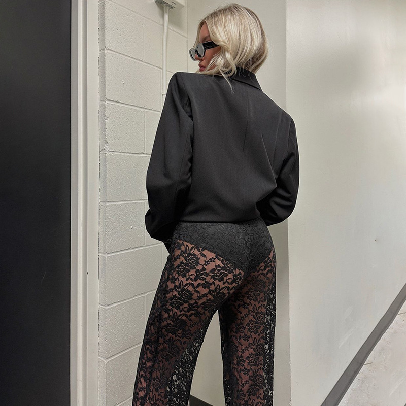 New Sexy and Versatile Lace Perspective High Waist Splicing Long Style