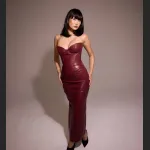 Pu Spicy Girl Strapless Tied Pleated Slit Dress
