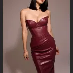 Pu Spicy Girl Strapless Tied Pleated Slit Dress
