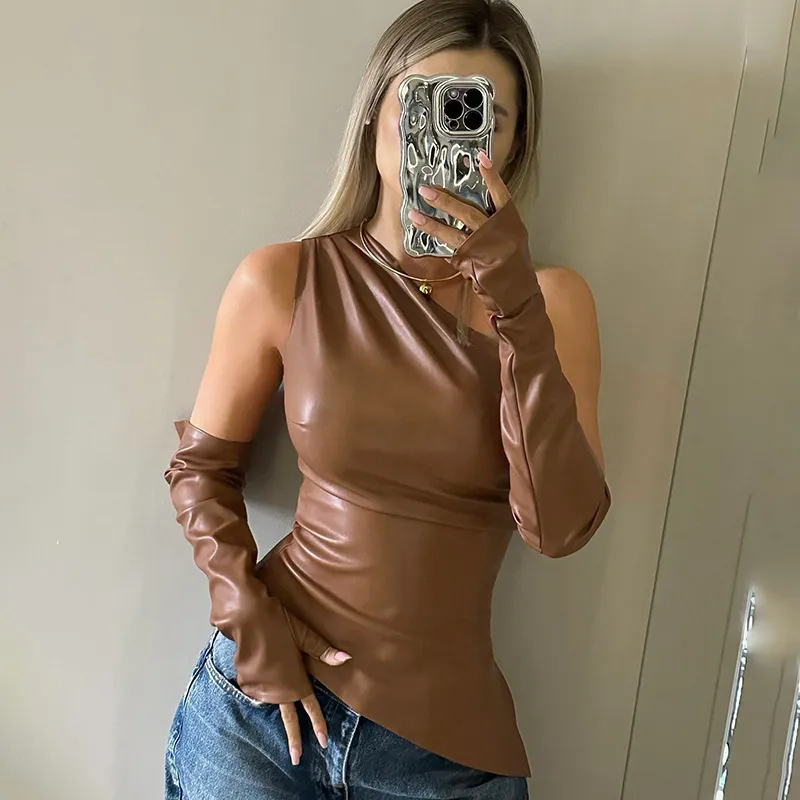 Sleeveless Diagonal Collar And Sleeve Top For Women