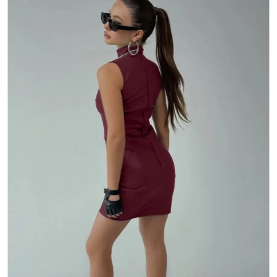 Fashionable Slim Fit PU Leather Mini Skirt Solid Color Skirt 02