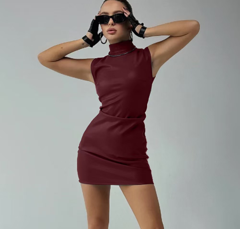 Fashionable Slim Fit PU Leather Mini Skirt Solid Color Skirt