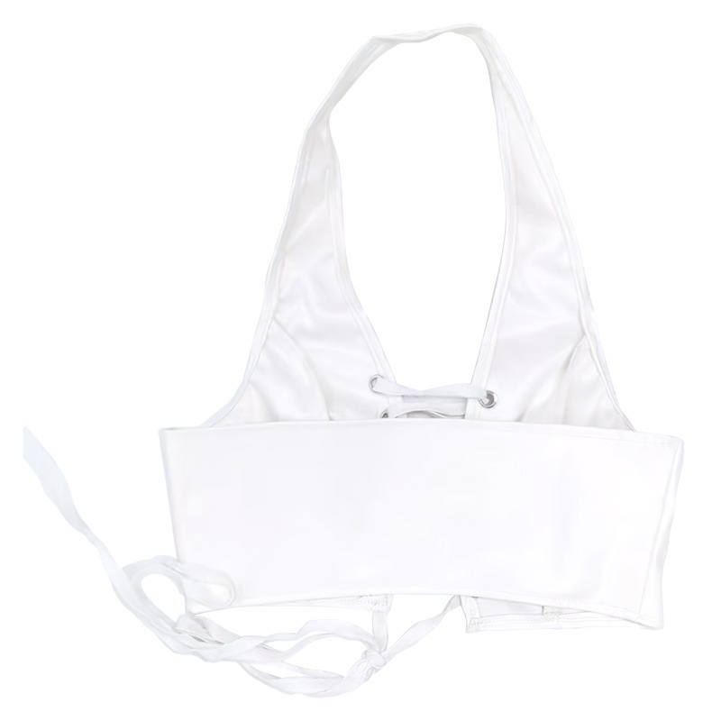 Hanging Neck Sexy Backless Lace Up Short PU Vest