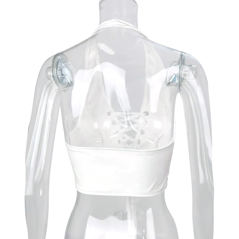 Hanging Neck Sexy Backless Lace Up Short PU Vest