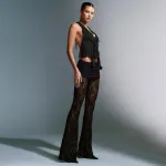 Lace Patchwork Deep V-Long Sleeved Top Slim Fit Perspective Set