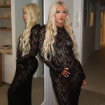 Solid Color Lace See Through Long Sleeved Mid Length Dress