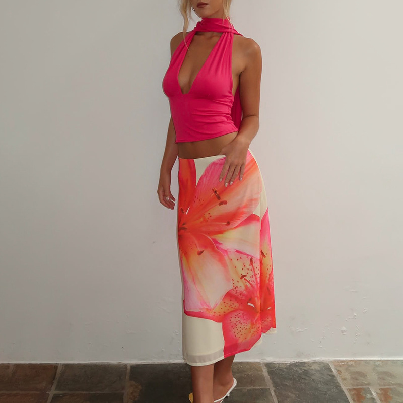 Solid Color Lace Up Sexy Sleeveless Backless Halter Top