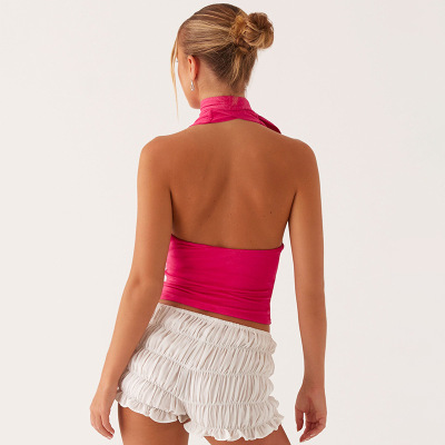 Solid Color Lace Up Sexy Sleeveless Backless Halter Top 02
