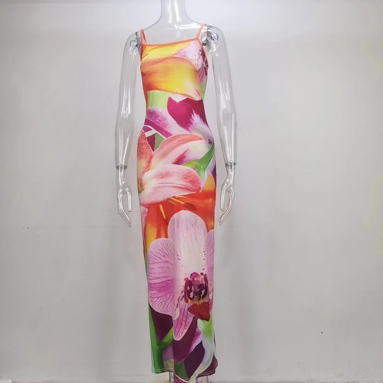 Fashionable And Sexy Backless Slit Suspender Dress