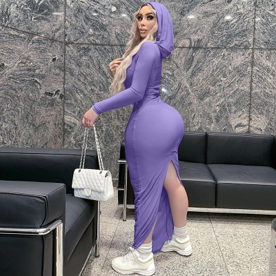 Fashionable Slim Fit Hooded Dress With Hip Opening 02