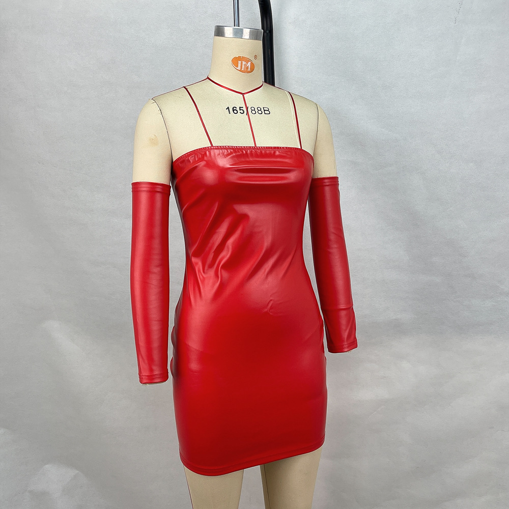 Sexy PU Strapless Waist Bag Hip Cuff Women's Dress